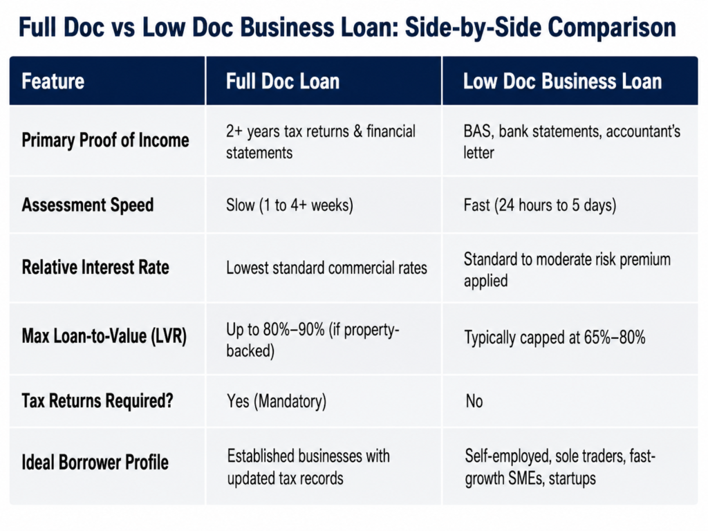 Difference Full Doc Low doc loan